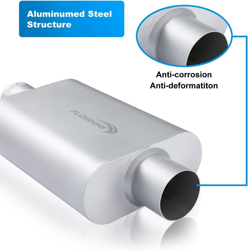 Floshine Universal Mufflers Dual Chamber 2.5" inlet (ID) 2.5" outlet (ID) overall 17" Performance Automotive Muffler Exhaust FH8C25C25 - Image 3